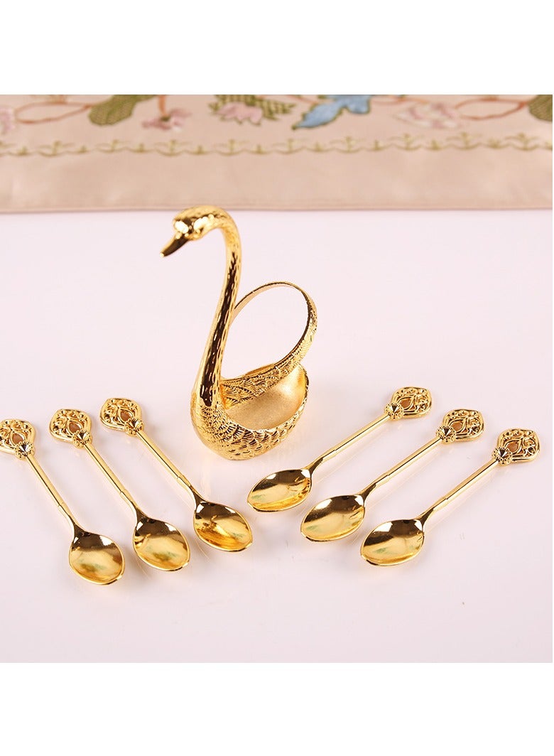 general Swan Fruit Fork Storage Kitchen Fashion Creative Metal Craft Tableware Silver Swan Spoon Set - Image 4