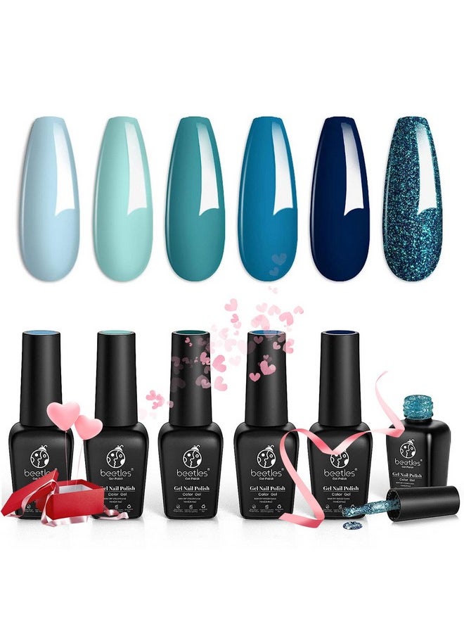 beetles Gel Polish - Beetles Gel Nail Polish Set 6Pcs: Winter Blue Green Dark Blue Glitter Teal Navy Teal Jewel Tones Sparkle Gel Nail Soak Off UV DIY Manicure Christmas Gift for Girls Women - Image 1