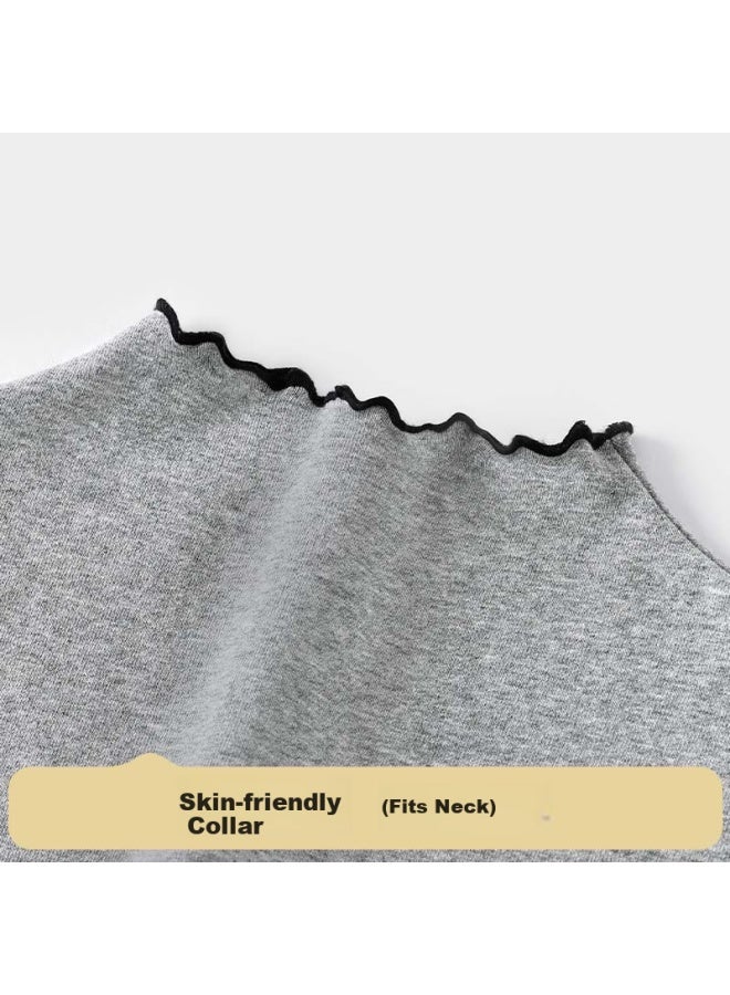 Badibadi Spring And Autumn Baby Girls Long Sleeve T-shirt Base Shirt With Decorative Lace Collar Gray Bowknot Size 140 - Image 5