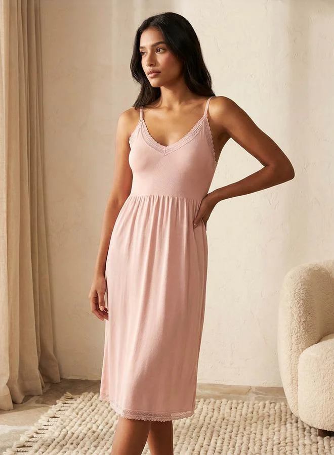 Splash FAV Intimates Knee Length Night Dress Sleeveless Lace Detail