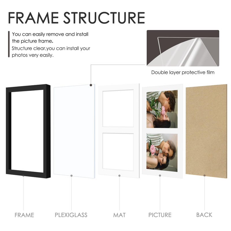 DUENPY 8.5x11 Double 5x7 Picture Frame Double Picture Frame Displays Two 5x7 inch Photos Available Horizontal Wall Mounting Display and Vertical Black - Image 3