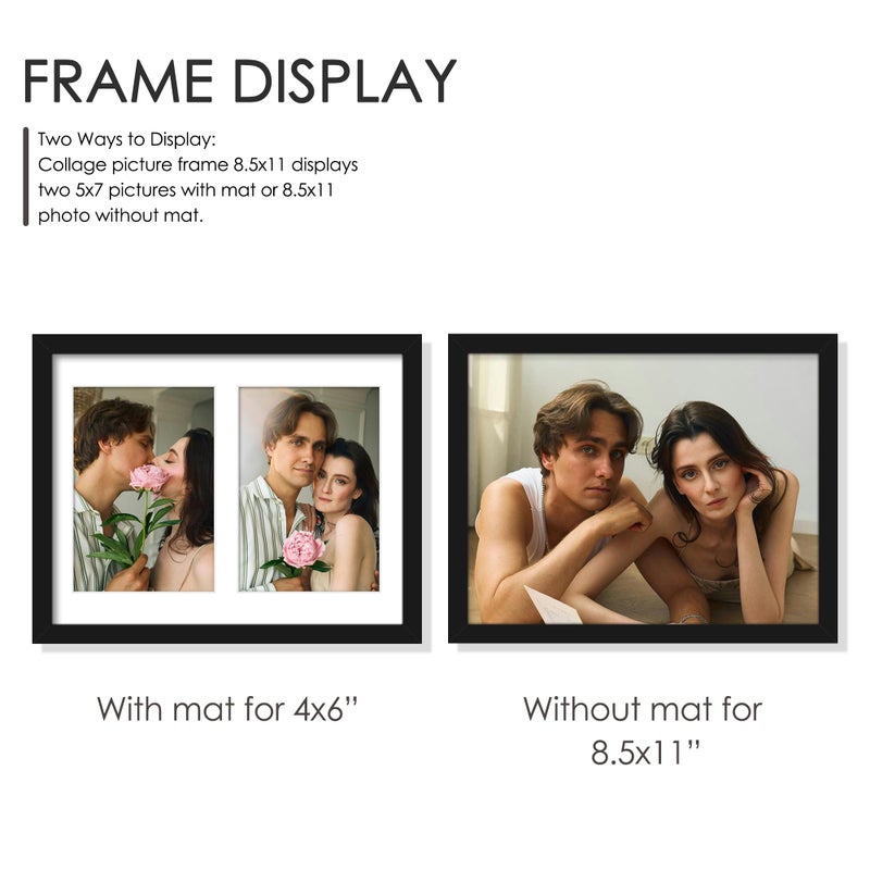 DUENPY 8.5x11 Double 5x7 Picture Frame Double Picture Frame Displays Two 5x7 inch Photos Available Horizontal Wall Mounting Display and Vertical Black - Image 4