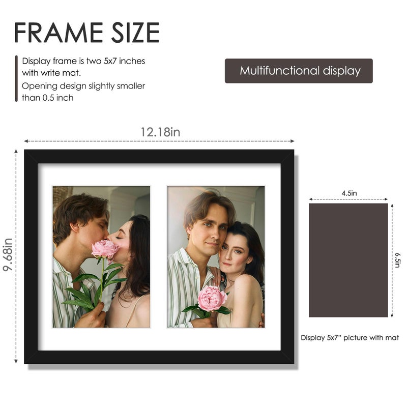 DUENPY 8.5x11 Double 5x7 Picture Frame Double Picture Frame Displays Two 5x7 inch Photos Available Horizontal Wall Mounting Display and Vertical Black - Image 2