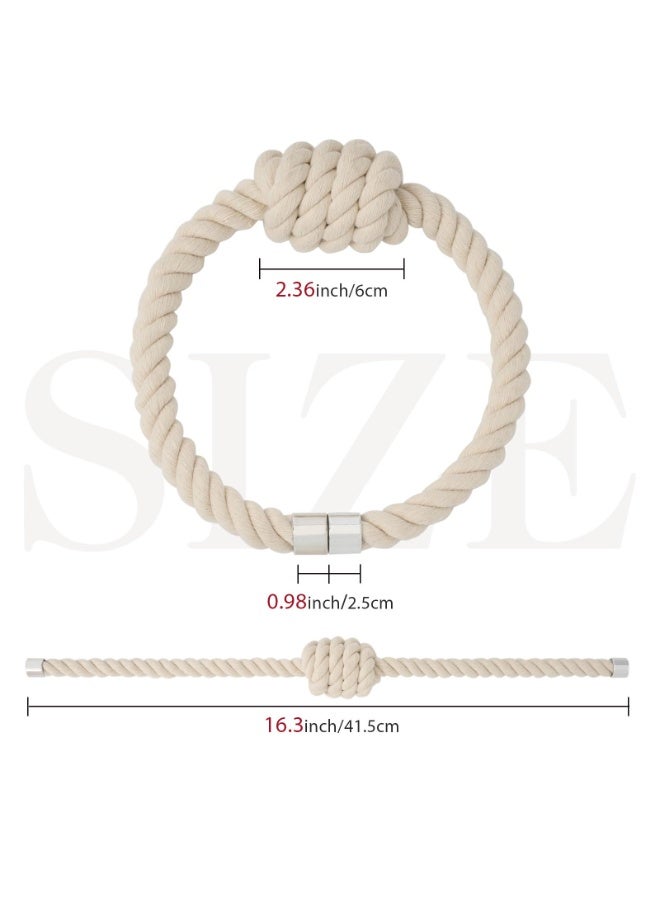 Hoasis 2 Pack Magnetic Curtain Tiebacks, No Drilling Natural Cotton Rope Curtain Holdbacks, Handwoven Boho Drape Tie Backs with Strong Nickel-Plated Magnets, Decorative Curtain Ties for Home Office Living Room Bedroom, Beige, 41.5cm - Image 2