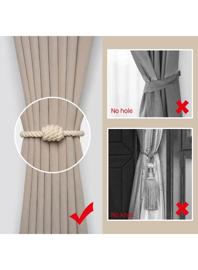 Hoasis 2 Pack Magnetic Curtain Tiebacks, No Drilling Natural Cotton Rope Curtain Holdbacks, Handwoven Boho Drape Tie Backs with Strong Nickel-Plated Magnets, Decorative Curtain Ties for Home Office Living Room Bedroom, Beige, 41.5cm - Image 3