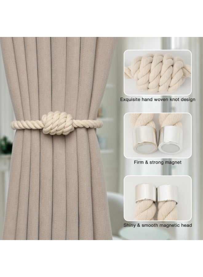 Hoasis 2 Pack Magnetic Curtain Tiebacks, No Drilling Natural Cotton Rope Curtain Holdbacks, Handwoven Boho Drape Tie Backs with Strong Nickel-Plated Magnets, Decorative Curtain Ties for Home Office Living Room Bedroom, Beige, 41.5cm - Image 4