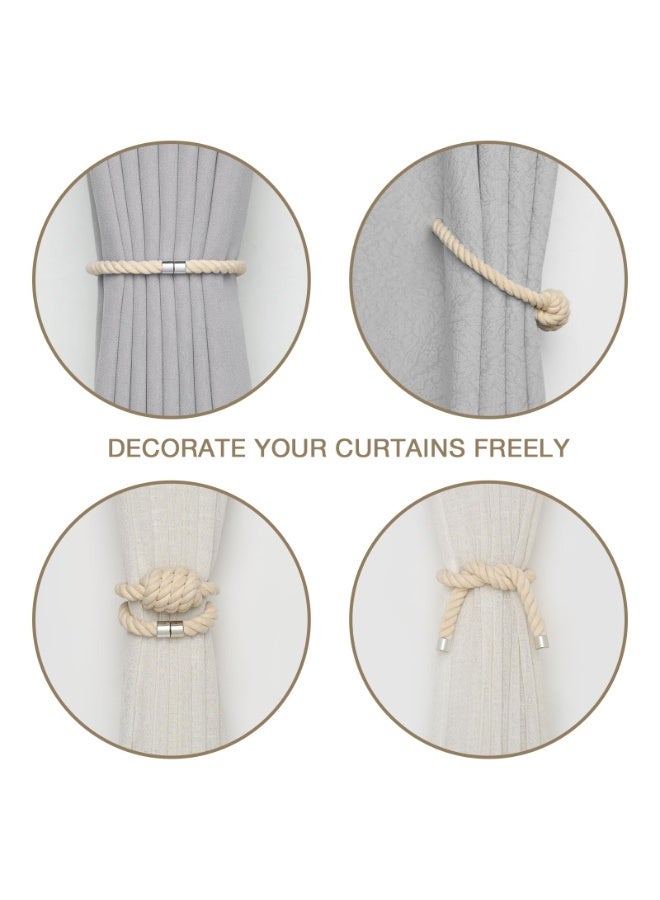 Hoasis 2 Pack Magnetic Curtain Tiebacks, No Drilling Natural Cotton Rope Curtain Holdbacks, Handwoven Boho Drape Tie Backs with Strong Nickel-Plated Magnets, Decorative Curtain Ties for Home Office Living Room Bedroom, Beige, 41.5cm - Image 5