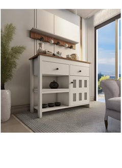 EXPERT Multipurpose Sideboard and Buffet Table for Kitchen and Living Room, Kitchen and Dining Room Console Cabinet, Large Kitchen Storage Cabinet with 2 Drawers, 2 Cabinets, 2 Shelves and High Hanging Shelf - White  - Image 1