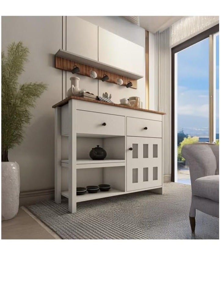 EXPERT Multipurpose Sideboard and Buffet Table for Kitchen and Living Room, Kitchen and Dining Room Console Cabinet, Large Kitchen Storage Cabinet with 2 Drawers, 2 Cabinets, 2 Shelves and High Hanging Shelf - White  - Image 1