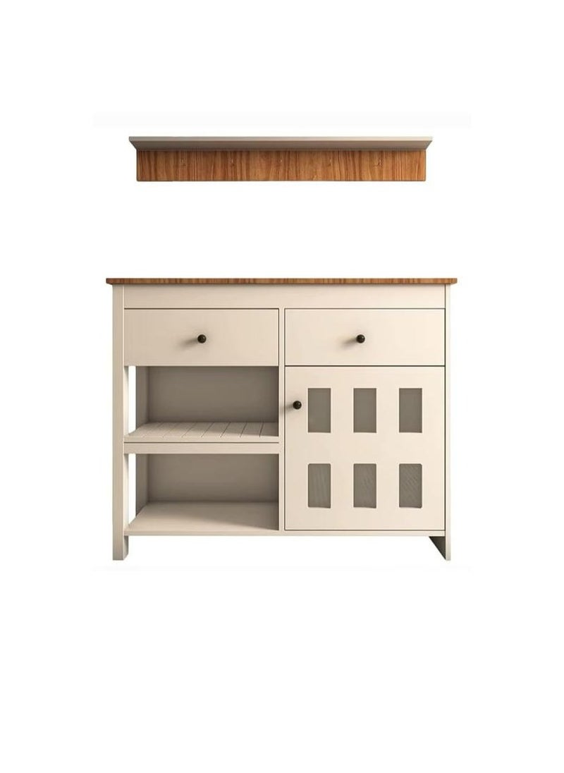 EXPERT Multipurpose Sideboard and Buffet Table for Kitchen and Living Room, Kitchen and Dining Room Console Cabinet, Large Kitchen Storage Cabinet with 2 Drawers, 2 Cabinets, 2 Shelves and High Hanging Shelf - White  - Image 3