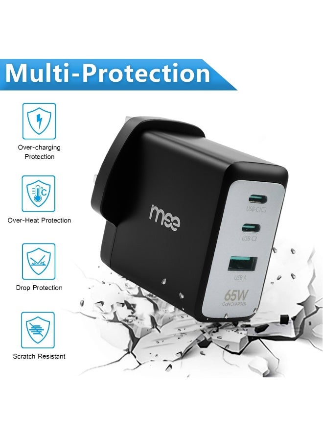 IMEE PLUS 65W Fast Charging Adapter – 2PD + QC3.0 USB Charger, Supports Laptop Charging, GaN Technology, 3 USB Ports (USB-C1, USB-C2, USB-A), Over-Current, Over-Heat, and Short-Circuit Protection – Travel-Friendly, Compact Design - Image 5