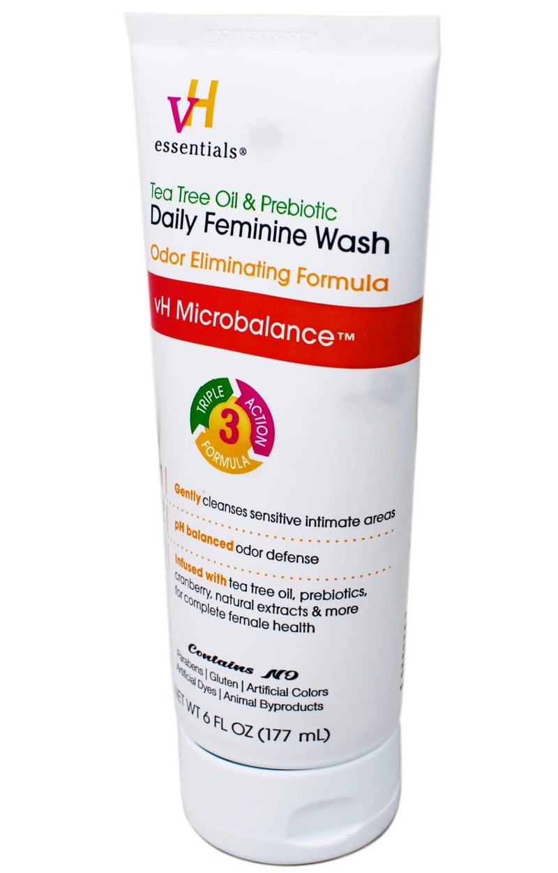 vH essentials Intimate Feminine Wash, pH Balanced with Tea Tree Oil, Cranberry, Prebiotics Odor Eliminating Formula, 6 FL OZ - 3 Pack - Image 4