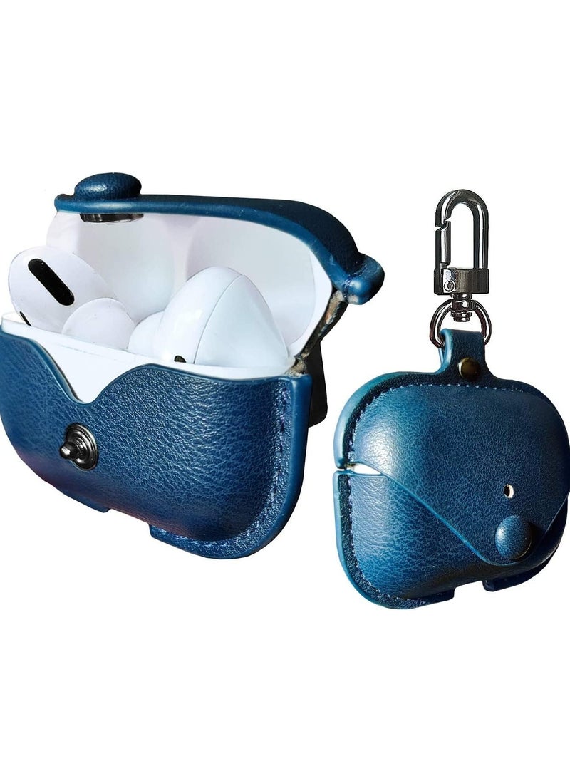 Generic - AirPods Pro 2 Case (2022), Leather Protective Case Skin Cover with Keychain and Lock for Apple Airpods Pro 2 Case Women Men (Blue) - Image 1