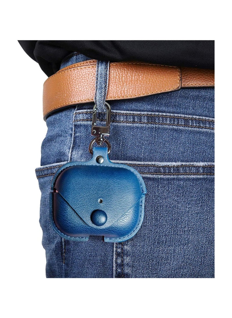Generic - AirPods Pro 2 Case (2022), Leather Protective Case Skin Cover with Keychain and Lock for Apple Airpods Pro 2 Case Women Men (Blue) - Image 1