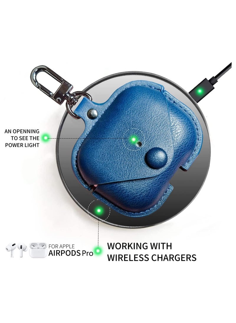 Generic - AirPods Pro 2 Case (2022), Leather Protective Case Skin Cover with Keychain and Lock for Apple Airpods Pro 2 Case Women Men (Blue) - Image 1