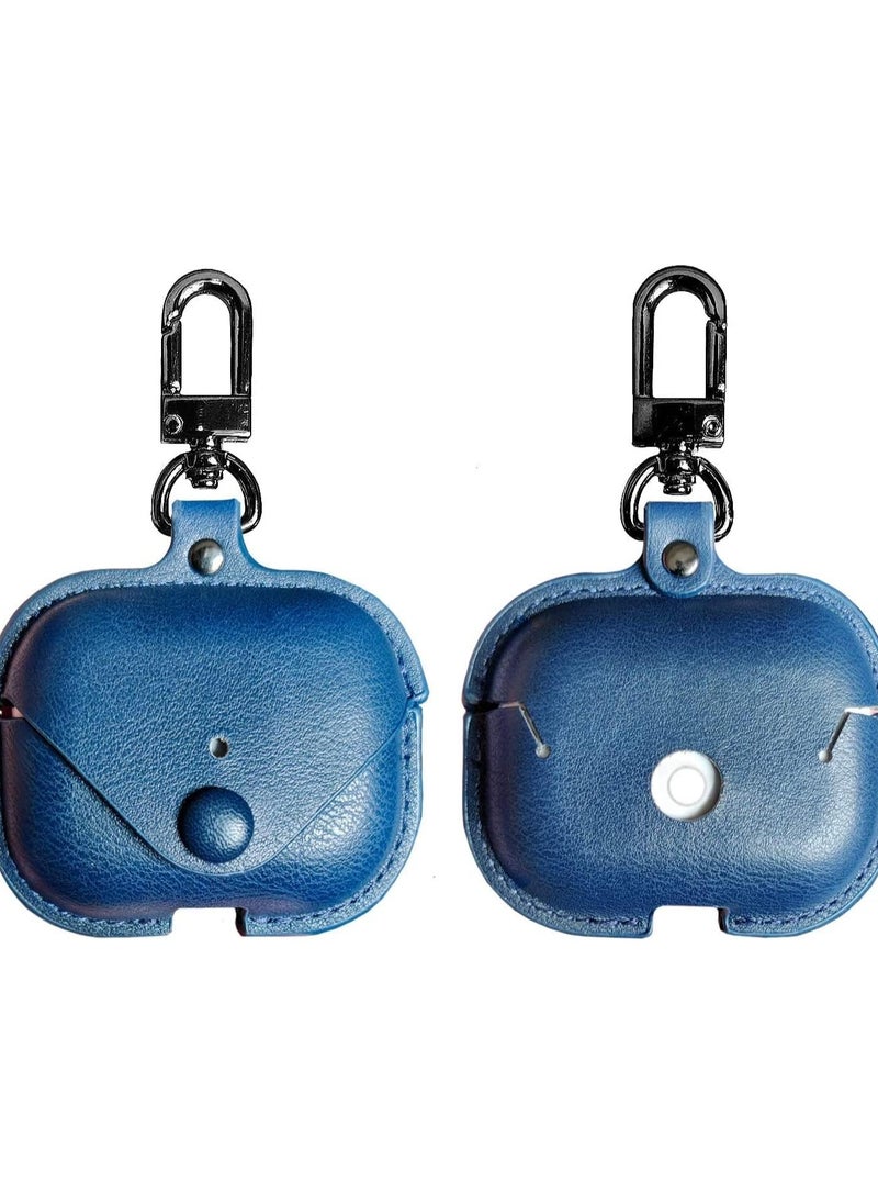 Generic - AirPods Pro 2 Case (2022), Leather Protective Case Skin Cover with Keychain and Lock for Apple Airpods Pro 2 Case Women Men (Blue) - Image 1