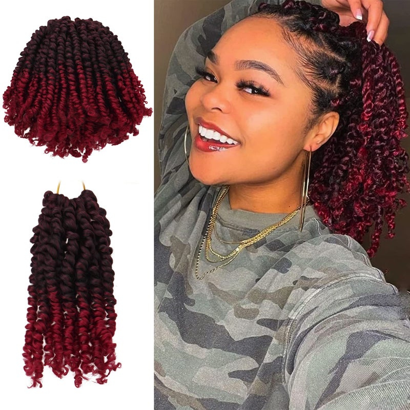 6 Inches 8 Packs Super Short Passion Twist Crochet Hair for Black Women and KidsOmbre Burgundy Pre Looped Pretwisted Hair Braided by Synthetic Spring Kinky Bohemian Curls68 PacksT1BBUG