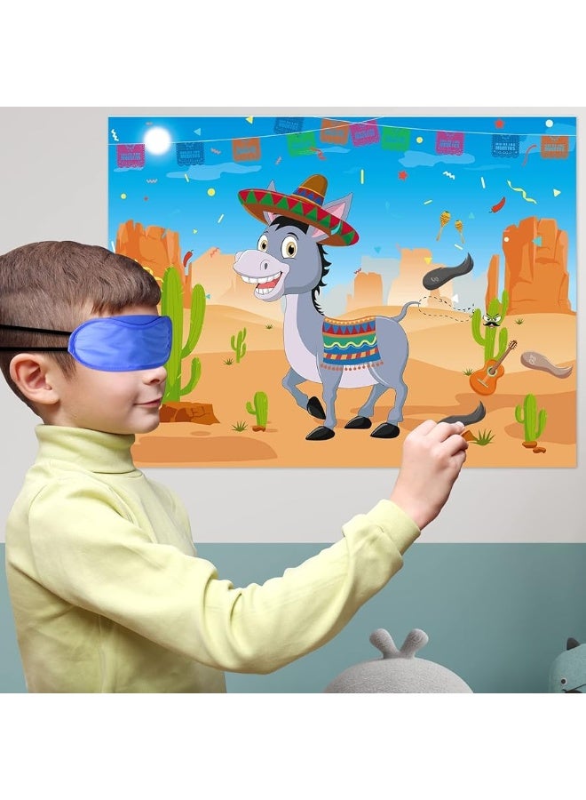Morcheiong Pin The Tail on The Donkey Game with 48 Tails, Mexican Fiesta Party Favors Supplies Decorations, Birthday Party Game for Kids - Image 2