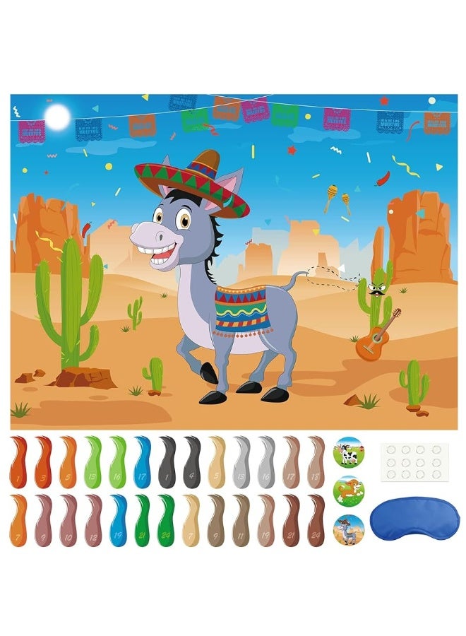 Morcheiong Pin The Tail on The Donkey Game with 48 Tails, Mexican Fiesta Party Favors Supplies Decorations, Birthday Party Game for Kids - Image 5