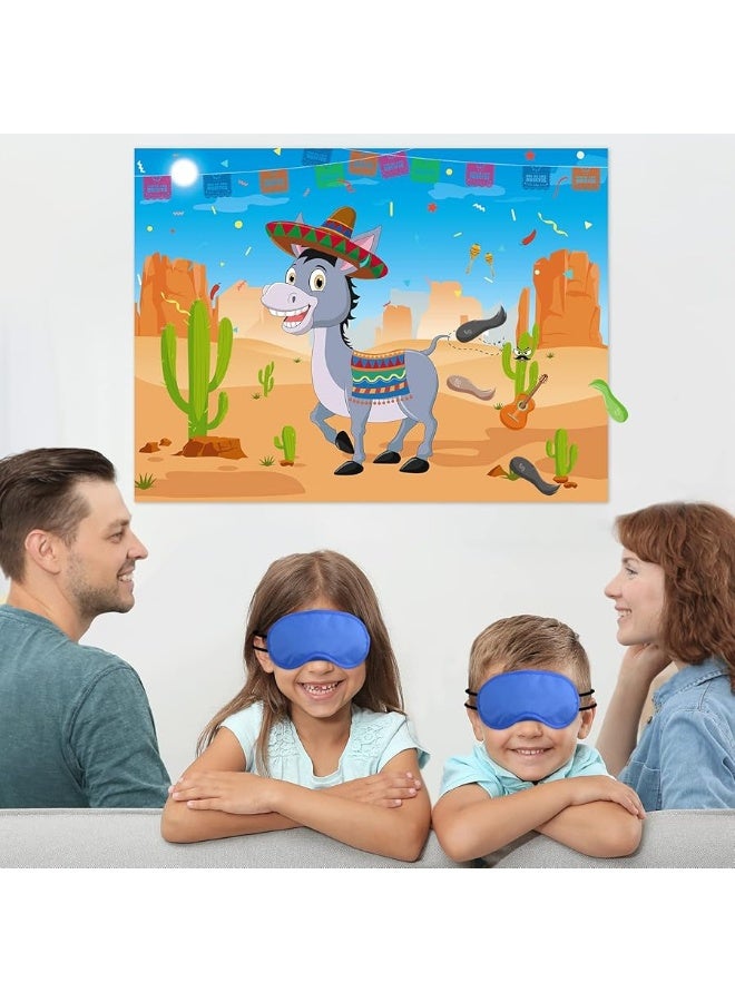 Morcheiong Pin The Tail on The Donkey Game with 48 Tails, Mexican Fiesta Party Favors Supplies Decorations, Birthday Party Game for Kids - Image 3