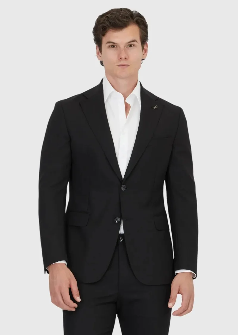 RAMSEY Black Plain Shirt Shoulder Slim Fit 100% Wool Jacket