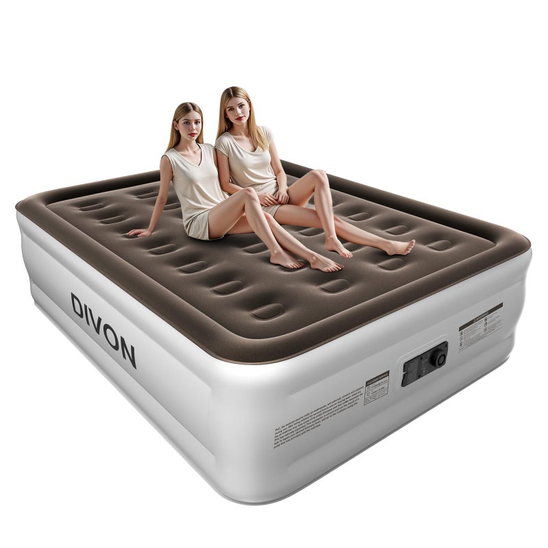 DIVON Full Air Mattress with Built in Pump Raised, 2 Min Self Inflatable Mattress, 18â€™â€™ Blow up Mattress for Adults, 660 LBS Portable Air Bed for Guest, Camping, Travel & Floor, Brown - Image 1