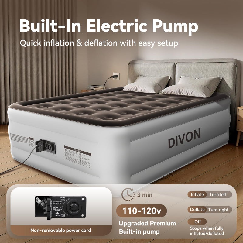 DIVON Full Air Mattress with Built in Pump Raised, 2 Min Self Inflatable Mattress, 18â€™â€™ Blow up Mattress for Adults, 660 LBS Portable Air Bed for Guest, Camping, Travel & Floor, Brown - Image 4