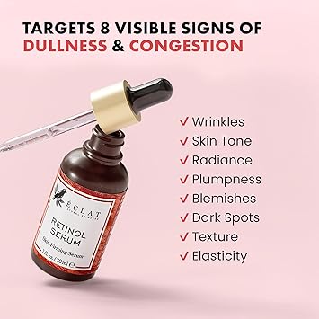 Eclat Skincare Retinol Serum for Face Pure Retinol with Hyaluronic Acid Vitamin E Anti Aging Anti Wrinkle Face Care Retinol Serum for Dark Spot Acne Scar Moisturising Repairs 1 fl oz - Image 3