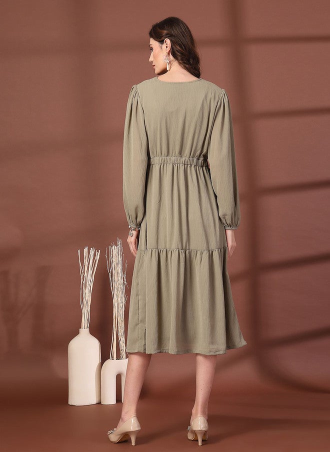 PlusS Olive Green Fit & Flare Midi Dress for Women - Image 5