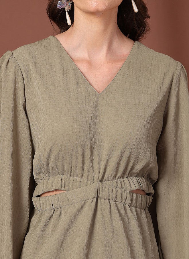 PlusS Olive Green Fit & Flare Midi Dress for Women - Image 2