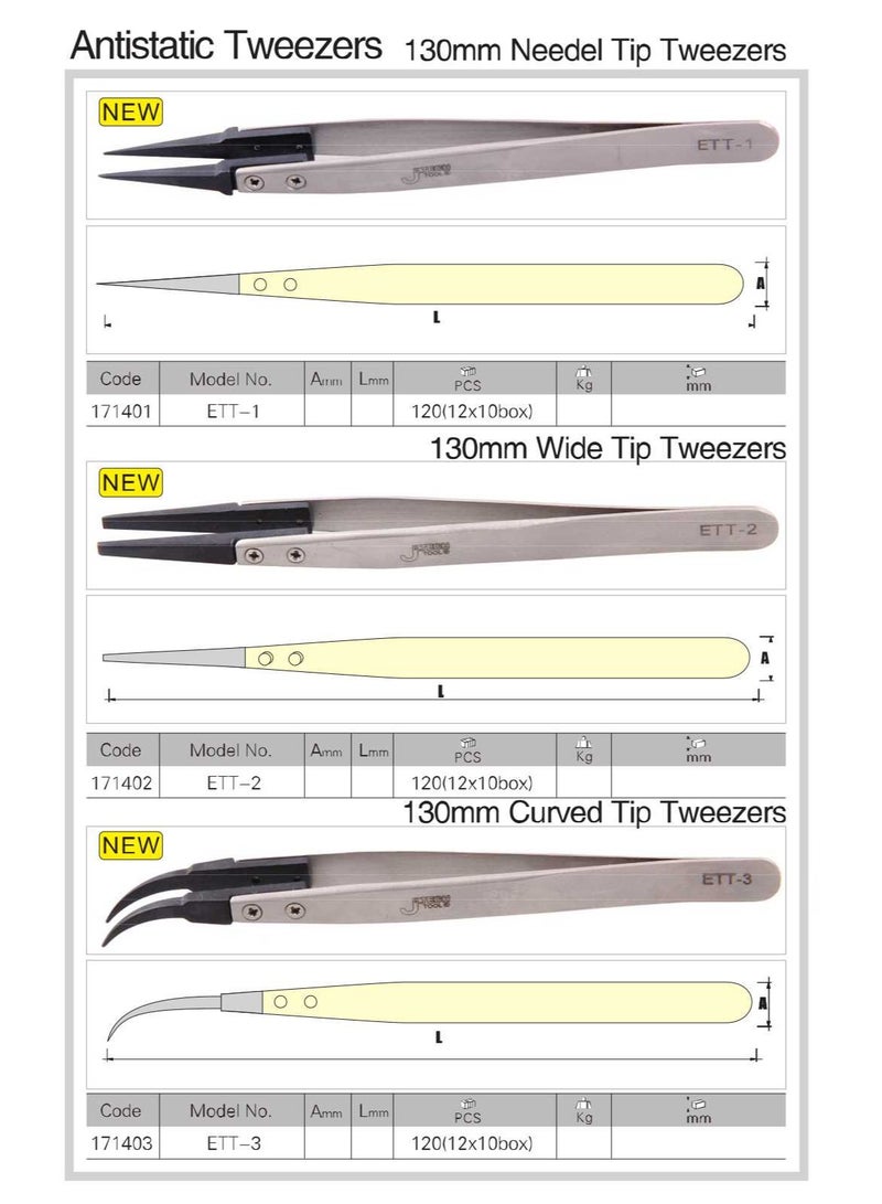 jetechtool Jetech Precision Tweezers, Anti-Static Stainless Steel for Electronics, Craft, Soldering, and Experimental Work, Jewelry Making Curved Tweezers, 130mm - ETT-3 - Image 3