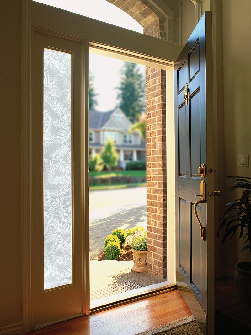 Artscape Etched Palm Sidelight 12 x 73 Inch Window Film, Made in USA â€“ Provides Decorative Privacy, Non-Adhesive, Etched Frosted Glass Pattern, UV Protection, Easy to Apply and Removable - Image 1