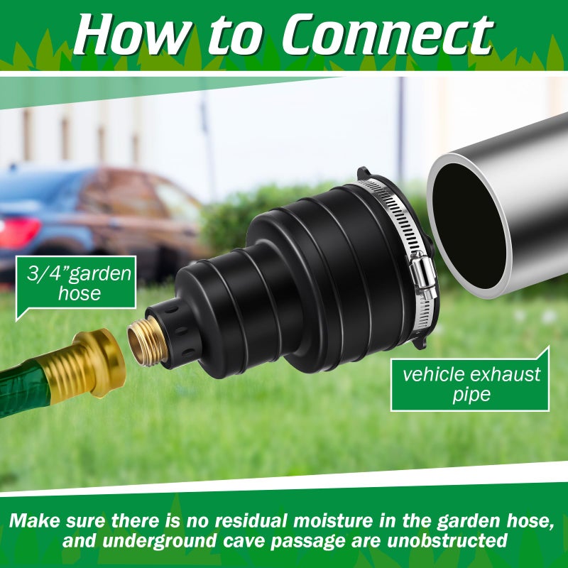 Qualirey 1 Pack Pest Control Exhaust Pipe Attachment Transport Exhaust from Car to Underground for Killing Outdoor Rodents Such as Moles, Gophers (FIT for Pipe in 2"-2.4"/3"-3.5" Diameter) (Black) - Image 4