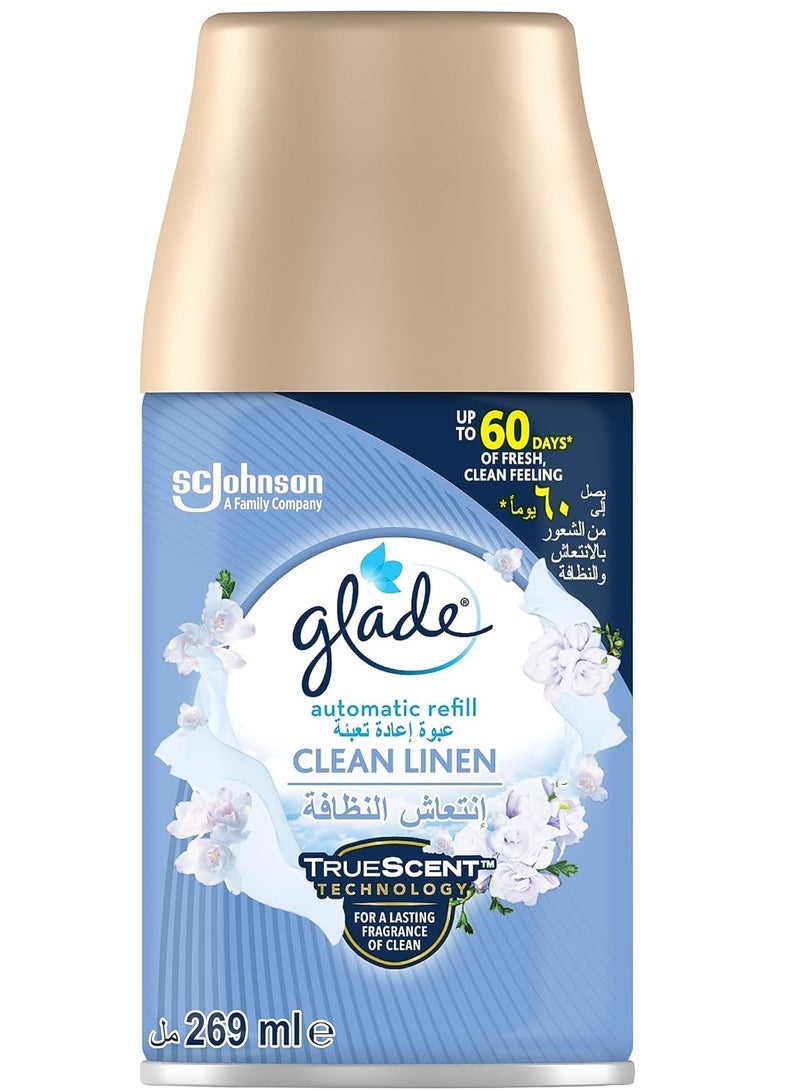 جليد معطر الجو الأوتوماتيكي Glade Spray Refill Clean Linen ، لمدة تصل إلى 60 يوما من النضارة التلقائية ، 269 ملل - Image 1