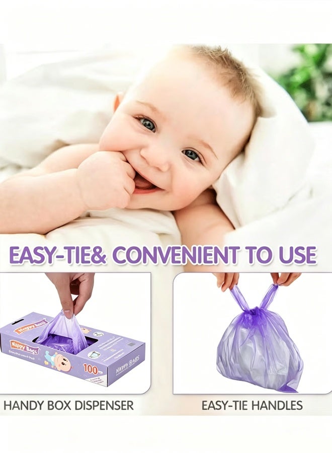 Berma Baby 100 Count Baby Disposable Diaper Bags Scented Diaper Sacks with Tie Handle Disposal Trash Sacks Baby Poop Waste Bag Refill(Purple) - Image 3