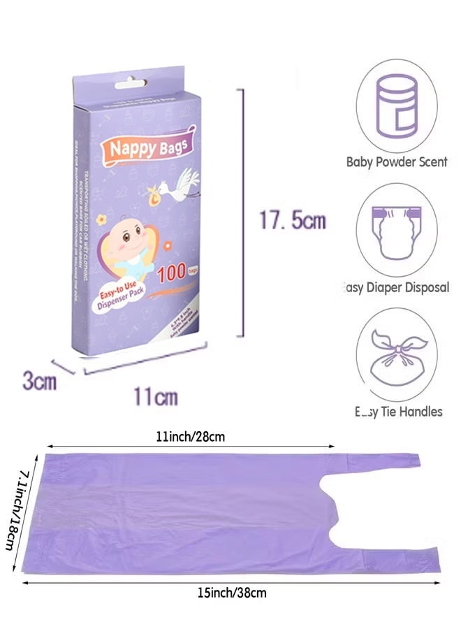 Berma Baby 100 Count Baby Disposable Diaper Bags Scented Diaper Sacks with Tie Handle Disposal Trash Sacks Baby Poop Waste Bag Refill(Purple) - Image 2