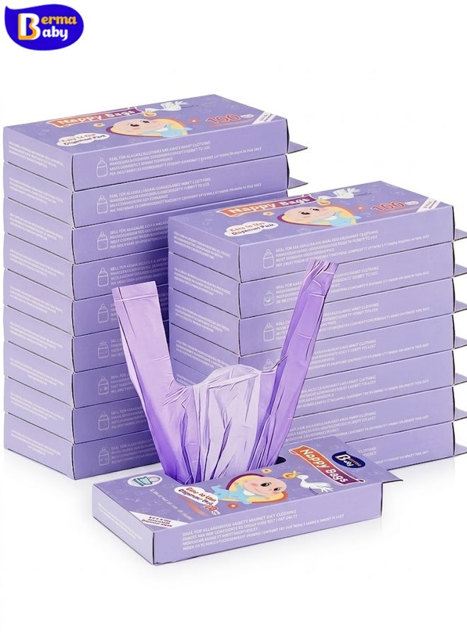 Berma Baby 100 Count Baby Disposable Diaper Bags Scented Diaper Sacks with Tie Handle Disposal Trash Sacks Baby Poop Waste Bag Refill(Purple) - Image 1