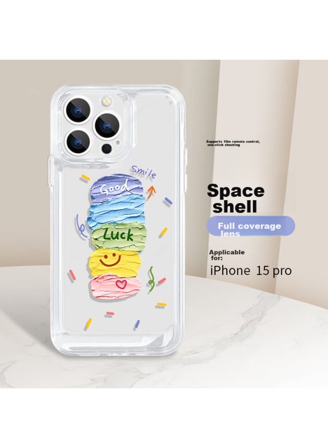 Inkaida Yingkaida Iphone 15 Pro Case, Full Protection Shockproof Anti-fingerprint Soft Shell For Men And Women, Creative Transparent Protective Case With Happy Color Blocks - Image 1