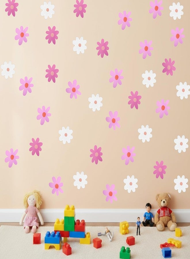 Gtziqa 6 Sheets Pink Daisy Wall Decal, Flower Wall Sticker Flower Wall Decor Vinyl Peel and Stick Floral Decals Cute Daisy Wallpaper for Nursery, Girls Bedroom Decor, Classroom (Pink, White) - Image 4