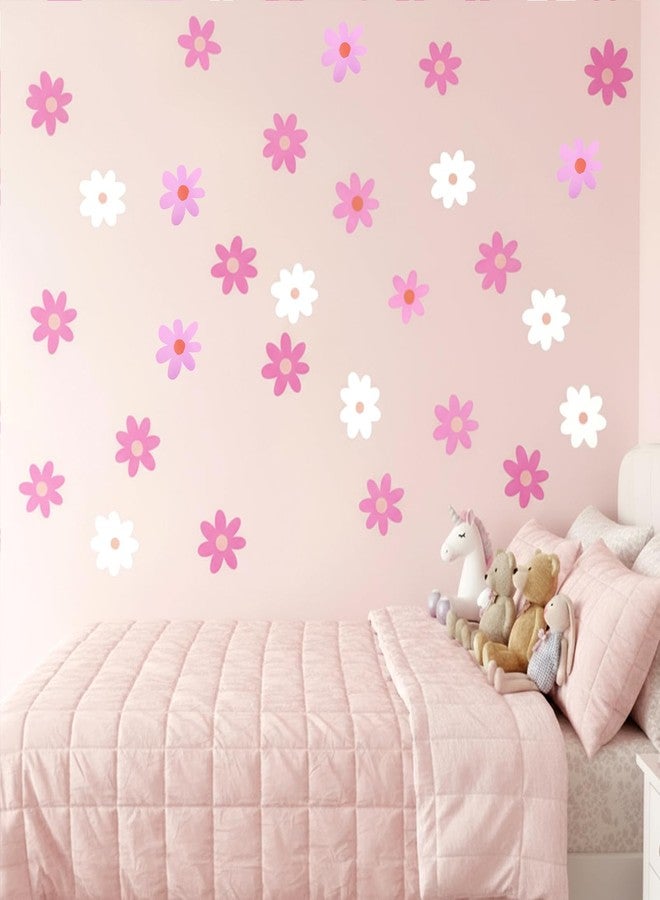 Gtziqa 6 Sheets Pink Daisy Wall Decal, Flower Wall Sticker Flower Wall Decor Vinyl Peel and Stick Floral Decals Cute Daisy Wallpaper for Nursery, Girls Bedroom Decor, Classroom (Pink, White) - Image 5