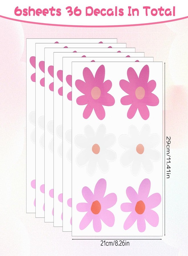 Gtziqa 6 Sheets Pink Daisy Wall Decal, Flower Wall Sticker Flower Wall Decor Vinyl Peel and Stick Floral Decals Cute Daisy Wallpaper for Nursery, Girls Bedroom Decor, Classroom (Pink, White) - Image 2