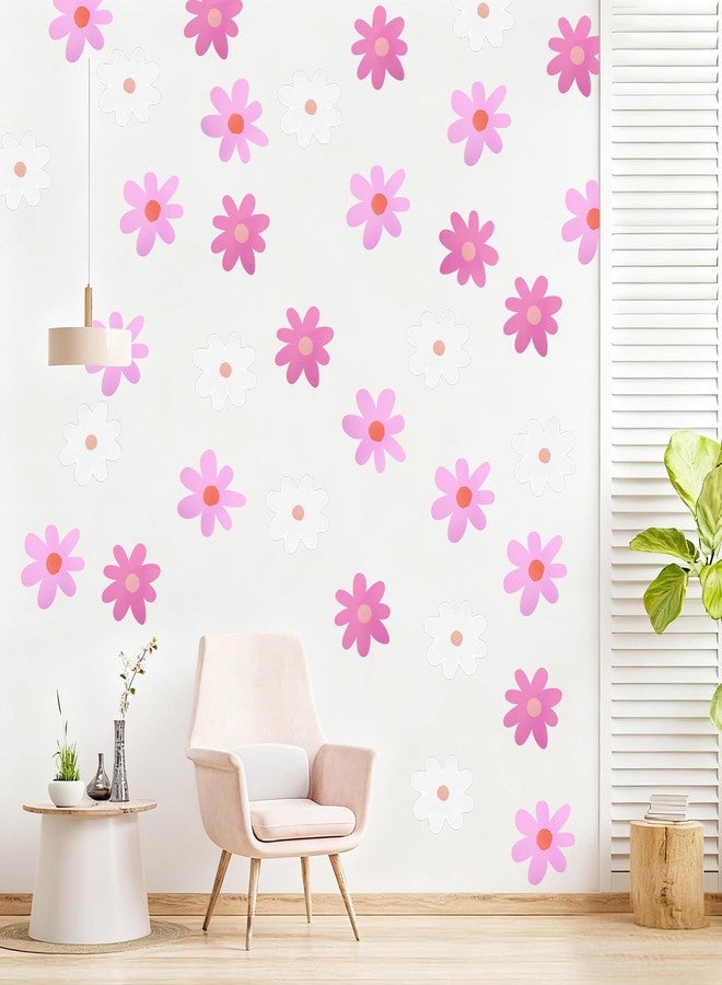 Gtziqa 6 Sheets Pink Daisy Wall Decal, Flower Wall Sticker Flower Wall Decor Vinyl Peel and Stick Floral Decals Cute Daisy Wallpaper for Nursery, Girls Bedroom Decor, Classroom (Pink, White) - Image 1