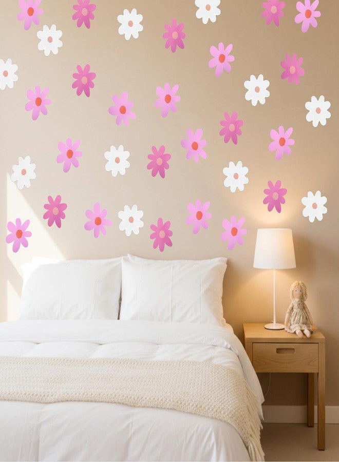 Gtziqa 6 Sheets Pink Daisy Wall Decal, Flower Wall Sticker Flower Wall Decor Vinyl Peel and Stick Floral Decals Cute Daisy Wallpaper for Nursery, Girls Bedroom Decor, Classroom (Pink, White) - Image 3