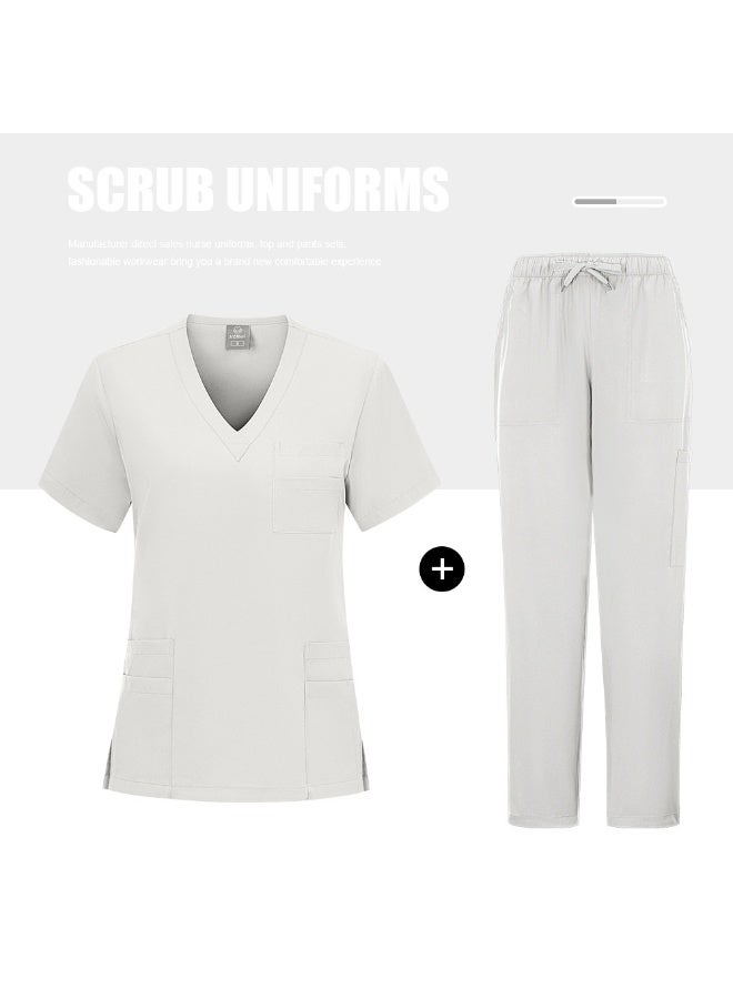 Loquat Womens Men Medical Scrubs Set Medical Uniform Set White - Image 1