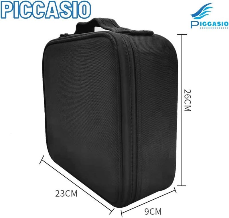بيكاسيو حقيبة مكياج مقاومة للماء من PICCASIO، منظمة للأدوات الصحية للاستخدام أثناء السفر بالقطار، حقيبة تجميع مستحضرات التجميل على شكل ترابيز مصغرة للنساء والفتيات، منظمة محمولة لأدوات المكياج مع مقبض وفواصل، اللون أسود (22*25*10) - Image 3