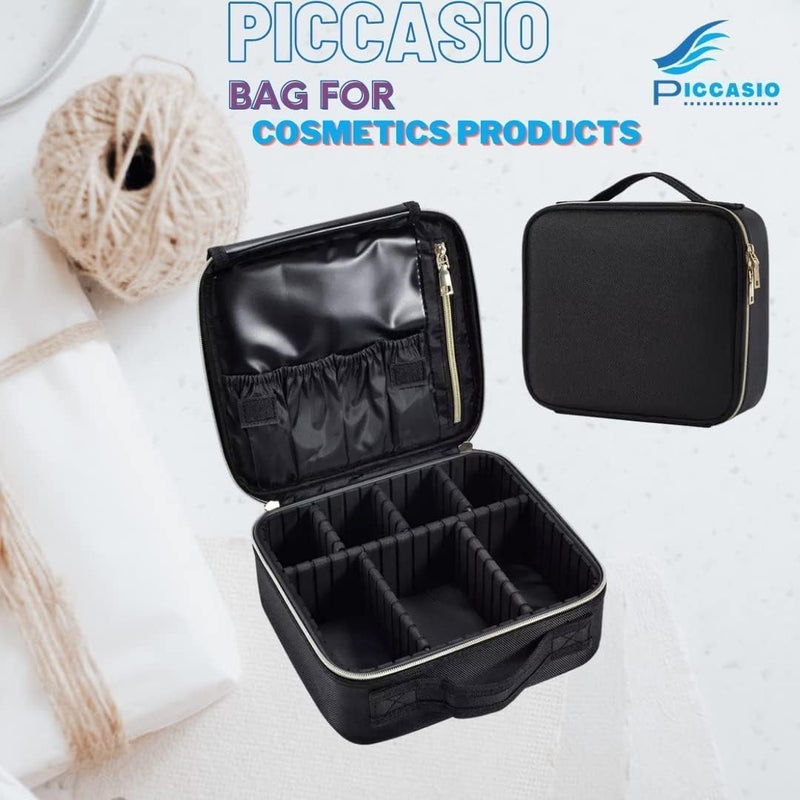 بيكاسيو حقيبة مكياج مقاومة للماء من PICCASIO، منظمة للأدوات الصحية للاستخدام أثناء السفر بالقطار، حقيبة تجميع مستحضرات التجميل على شكل ترابيز مصغرة للنساء والفتيات، منظمة محمولة لأدوات المكياج مع مقبض وفواصل، اللون أسود (22*25*10) - Image 5
