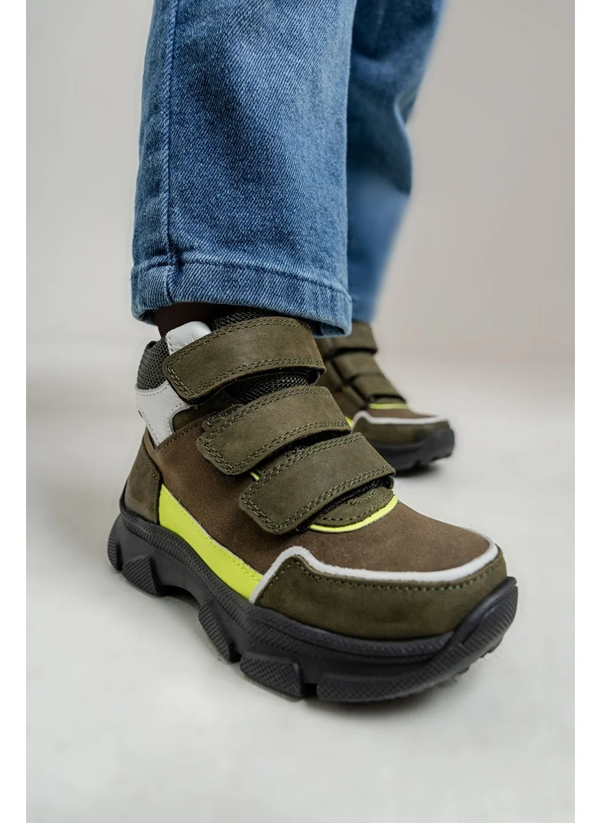 Mnpc Boy Khaki Genuine Leather Anatomical Trekking Boots