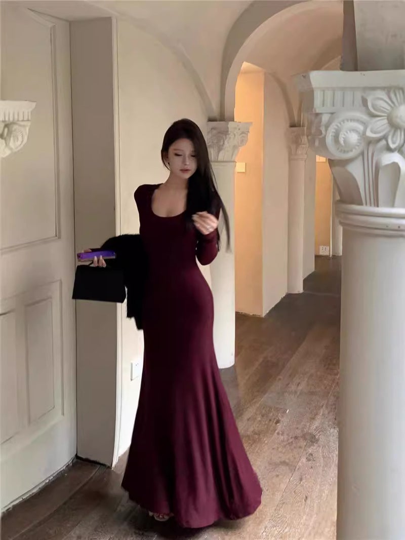 Socialite Yujie Style Super Figure Slim Fit Hip Dress Retro Long Sleeve Dress Spring - Image 2
