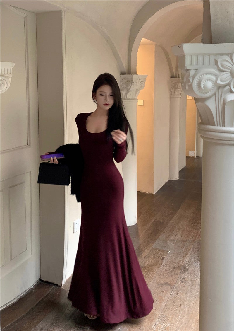 Socialite Yujie Style Super Figure Slim Fit Hip Dress Retro Long Sleeve Dress Spring - Image 1