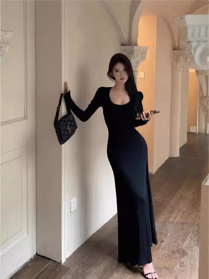 Socialite Yujie Style Super Figure Slim Fit Hip Dress Retro Long Sleeve Dress Spring - Image 4